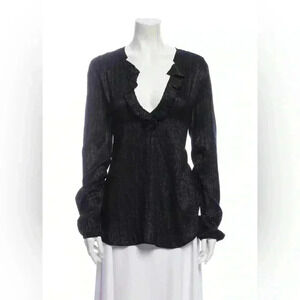 Black deep V neck metallic blouse